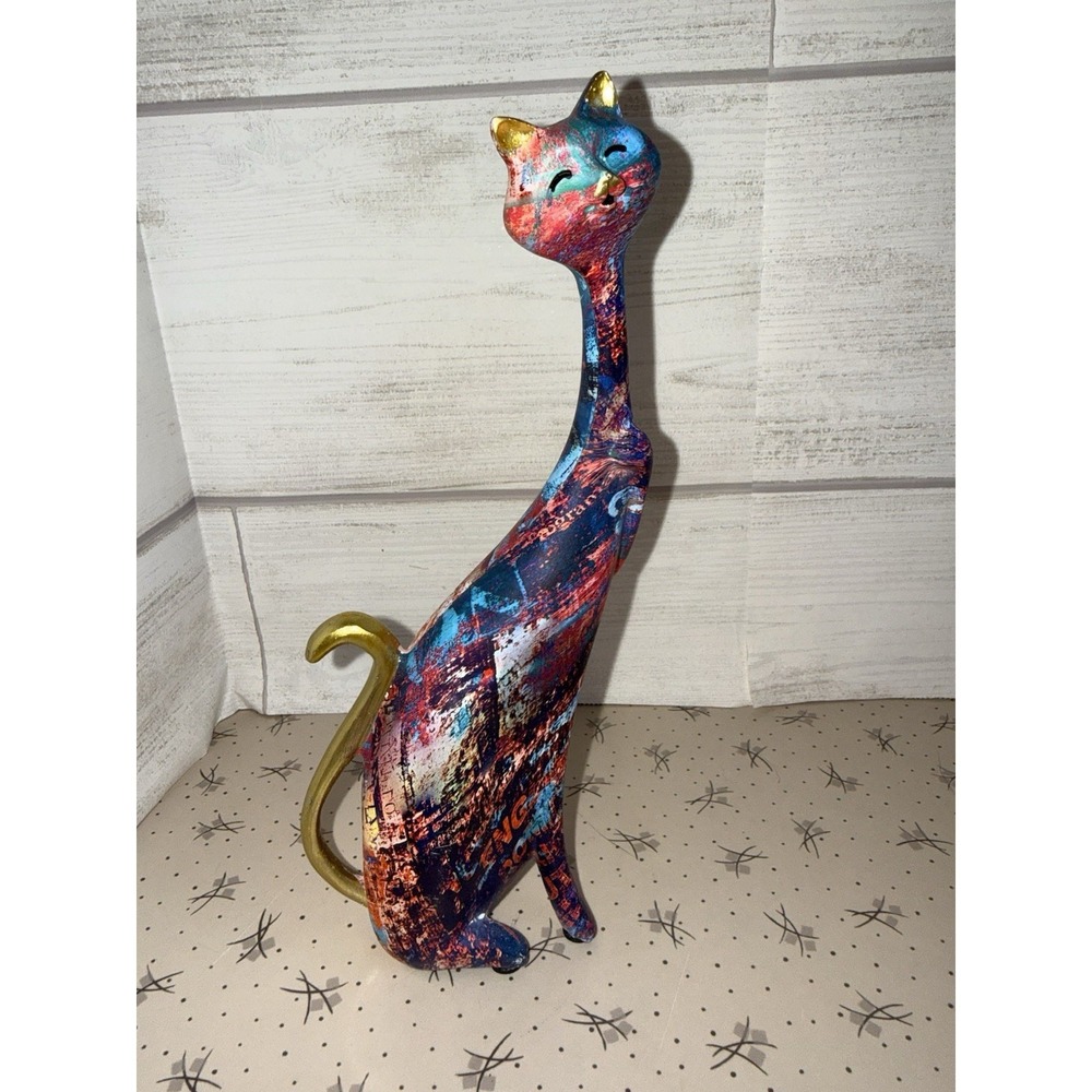 Whimsical Cat Oil Painting Statue‎  Art Resin Sculpture Statue Cats Home Decor